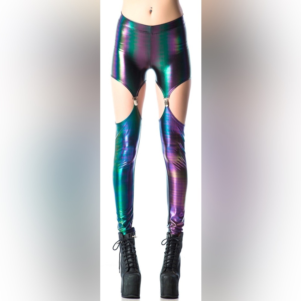 Lip Service Cult NWT Reflective Metallic Cut Out Leggings Rave Small Chrome